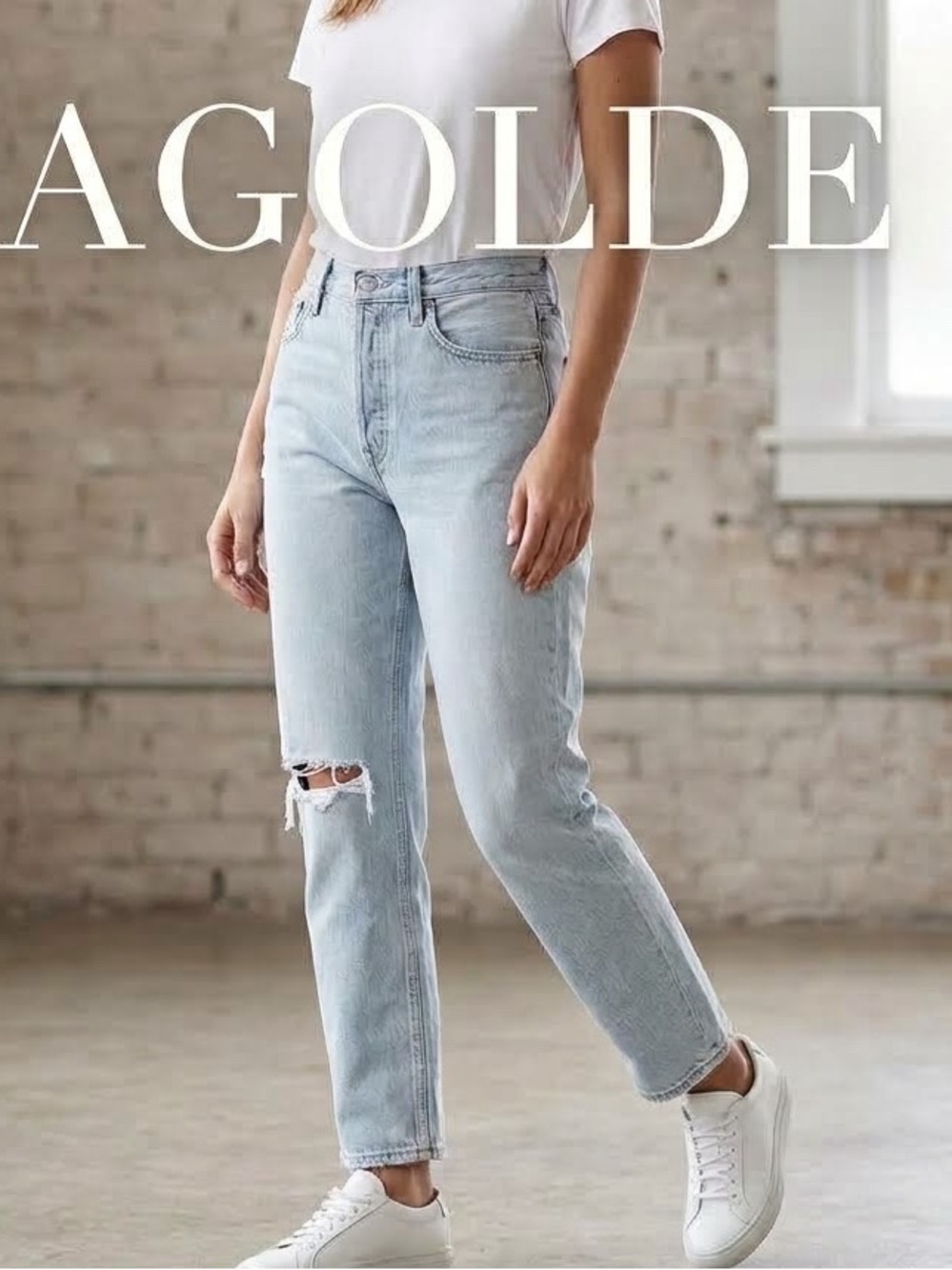 AGOLDE 90s Mid Rise Distressed Straight Leg Light Wash Jeans Size 29